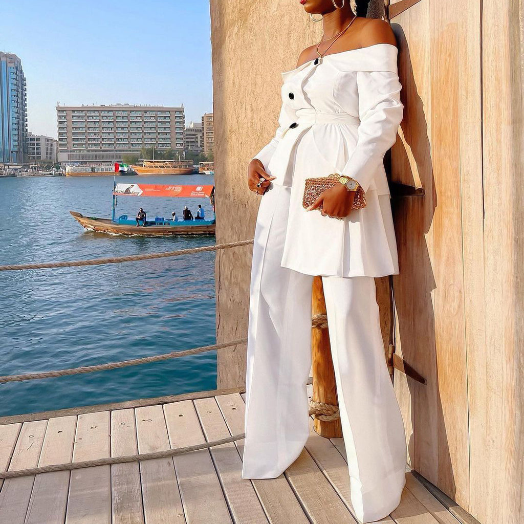One-Piece Collar Two-Piece Commuting Suit with Dress Pants
