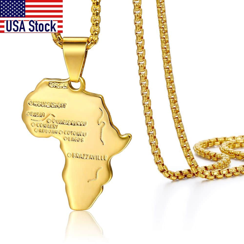Punk Africa Map Pendant Necklace for Men Women Stainless Steel Gold Color African Map Fashion Jewelry Hip Hop Dropshipping GP56