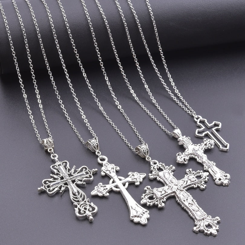 Gothic Religious Jesus Cross Pendant Grunge Necklaces Crucifix Aesthetic Collier Croix For Women Men Mystical Gift Jewelry