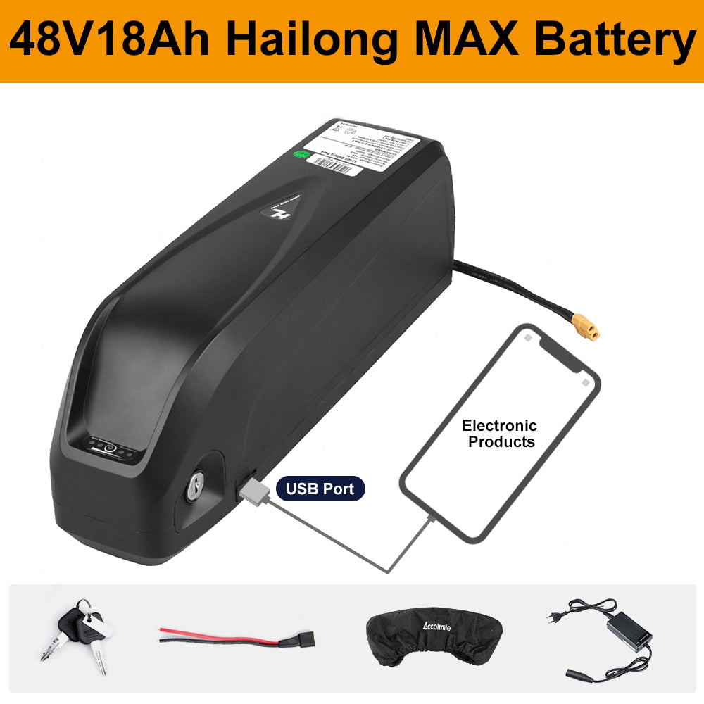 Hailong Samsung Cells E-bike Lithium Battery 48V 17.5Ah 20Ah 18Ah 52V 36V USB Port Powerful Battery Electric Bicycle Conversions