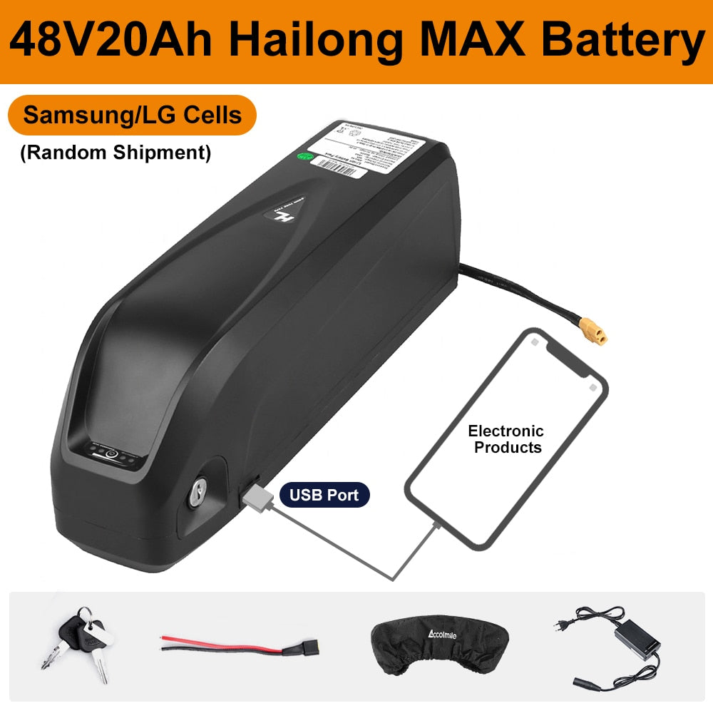 Hailong Samsung Cells E-bike Lithium Battery 48V 17.5Ah 20Ah 18Ah 52V 36V USB Port Powerful Battery Electric Bicycle Conversions
