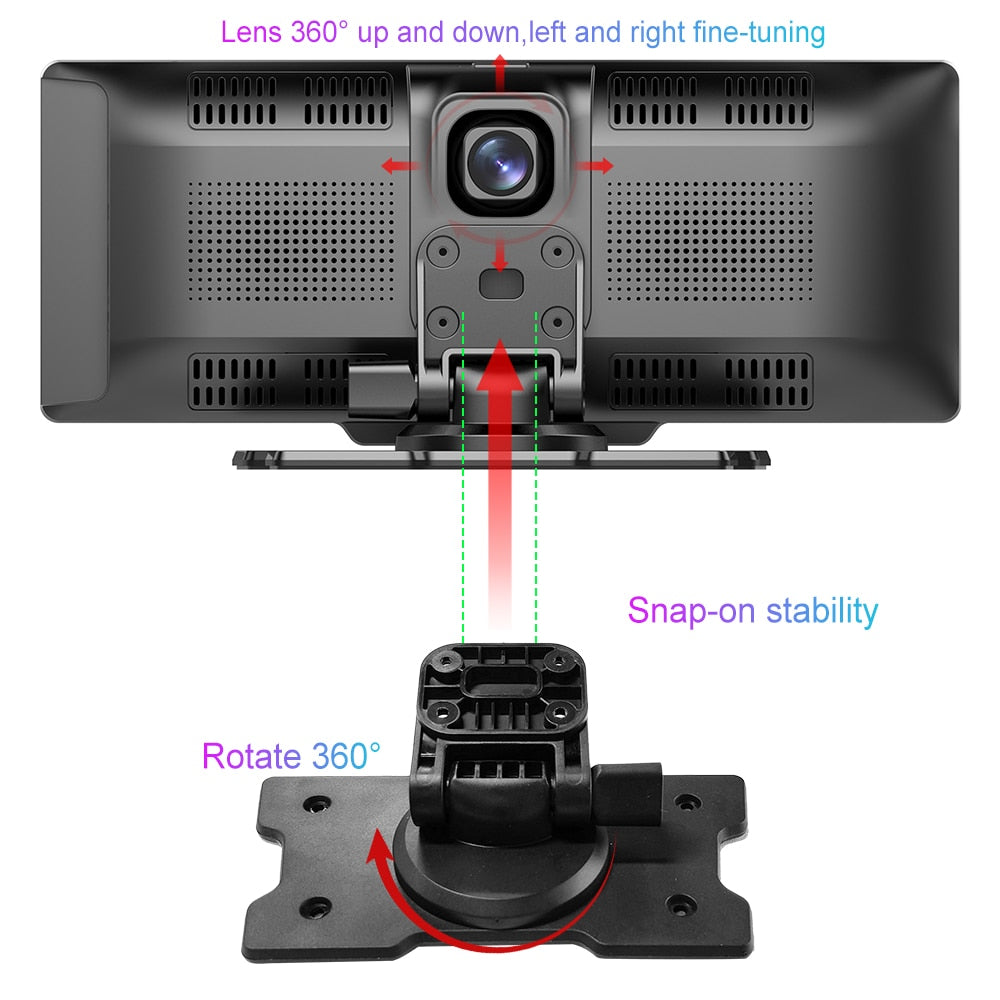 Podofo 9.3" Car Mirror Video Recording Carplay Android Auto Wireless Dash Cam WiFi DVR GPS Navigation Driving Recorder Dashboard