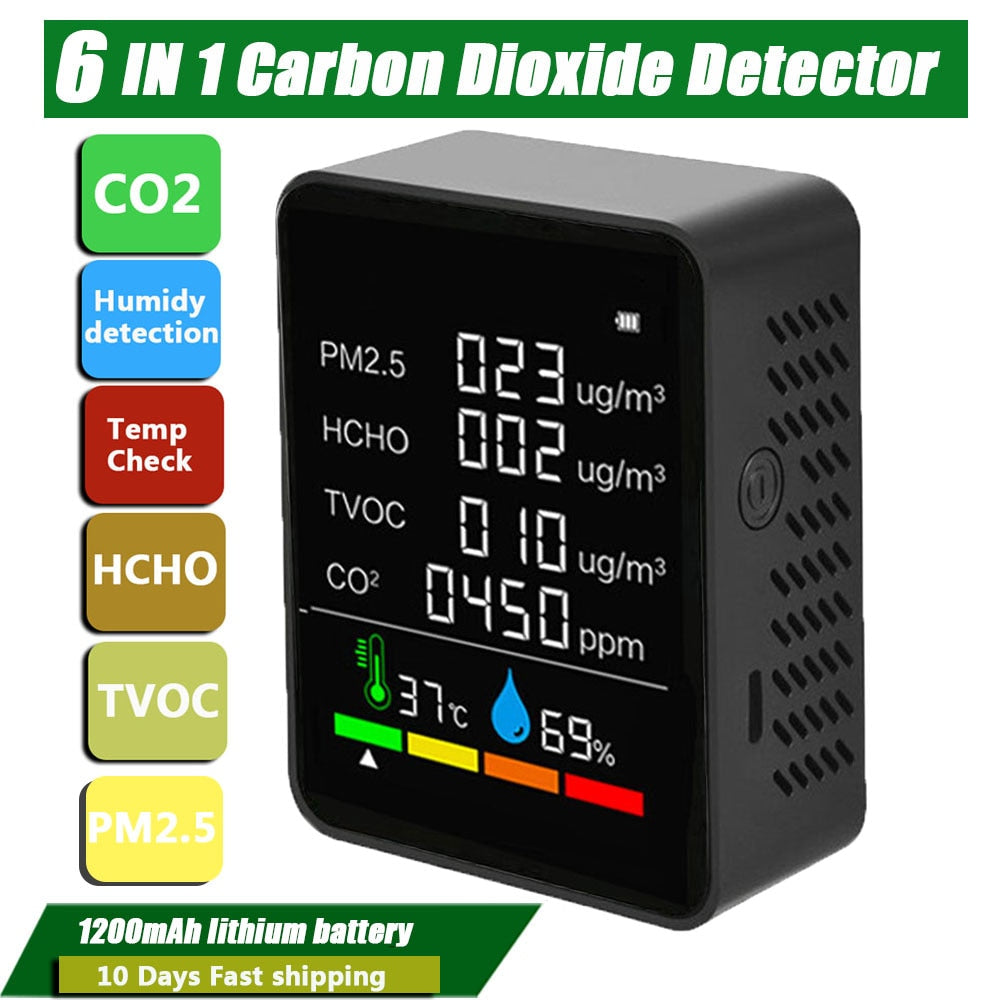 Multifunctional 5in1 CO2 Meter Digital Temperature Humidity Tester Carbon Dioxide TVOC HCHO Detector Air Quality Monitor