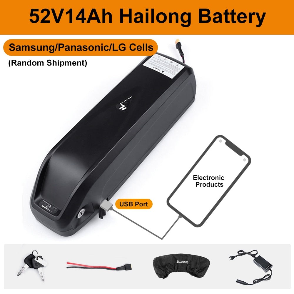 Hailong Samsung Cells E-bike Lithium Battery 48V 17.5Ah 20Ah 18Ah 52V 36V USB Port Powerful Battery Electric Bicycle Conversions