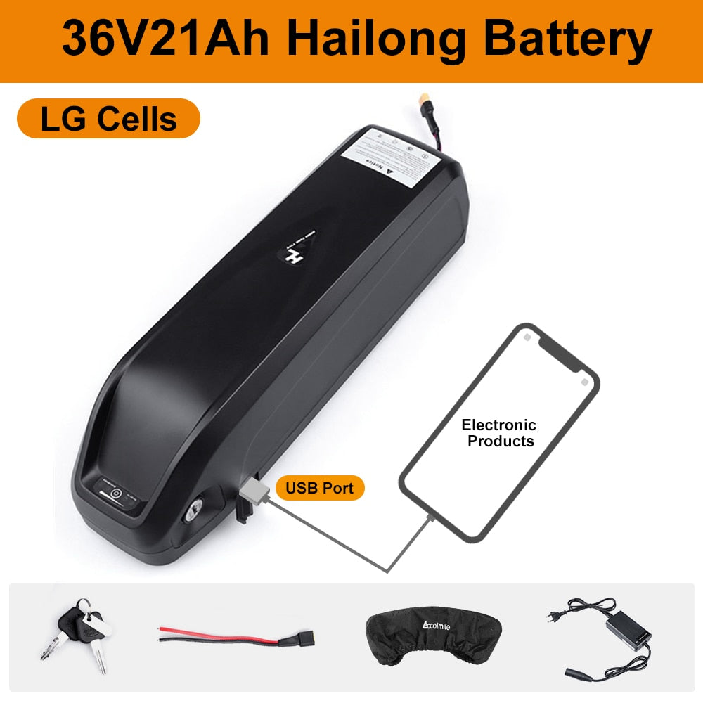 Hailong Samsung Cells E-bike Lithium Battery 48V 17.5Ah 20Ah 18Ah 52V 36V USB Port Powerful Battery Electric Bicycle Conversions