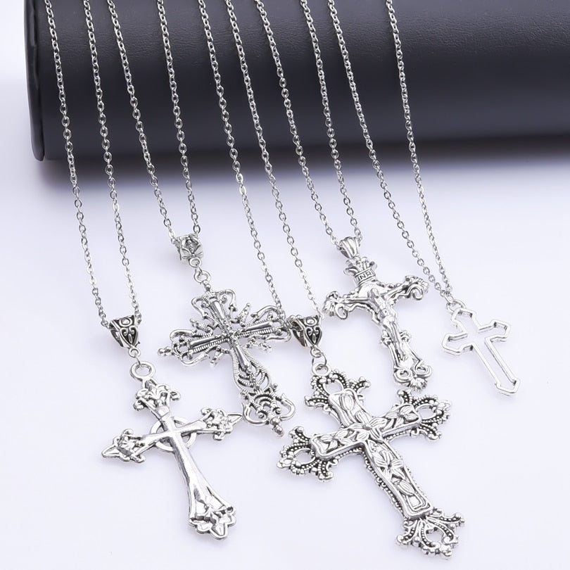 Gothic Religious Jesus Cross Pendant Grunge Necklaces Crucifix Aesthetic Collier Croix For Women Men Mystical Gift Jewelry