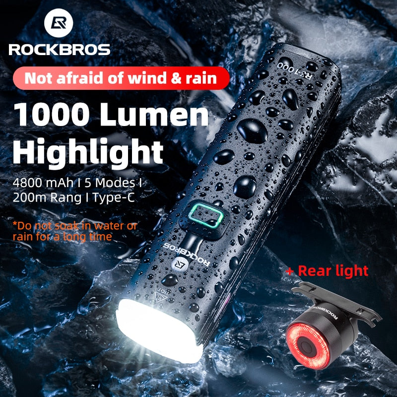 ROCKBROS Bike Light Headlight Bicycle Handlebar Front Lamp MTB Rode Cycling USB Rechargeable Flashlight Safety Tail Light