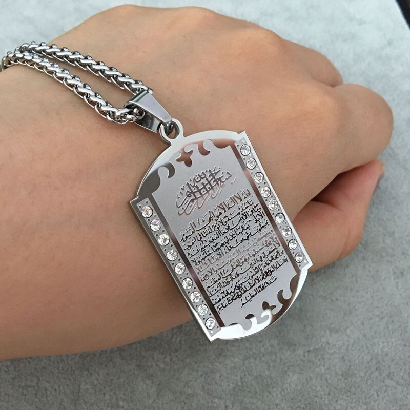 Personality Muslim Islam Religious Totem Quran Round Stainless Steel Pendant Necklace for Men Religious Jewelry
