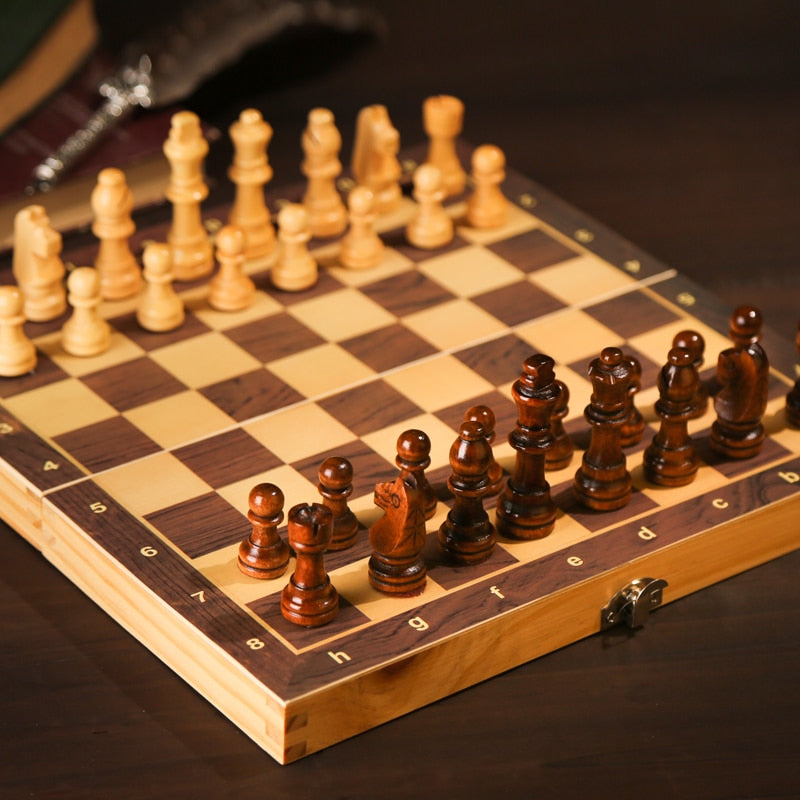 Large Magnetic Wooden Folding Chess Set Felted Game Board 39cm*39cm Interior Storage Adult Kids  Gift Family Game Chess Board