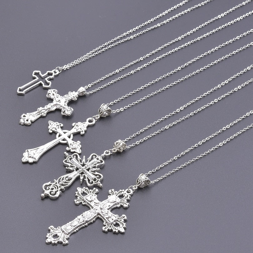Gothic Religious Jesus Cross Pendant Grunge Necklaces Crucifix Aesthetic Collier Croix For Women Men Mystical Gift Jewelry