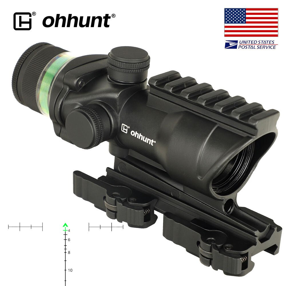 OHHUNT4X32 Rifle Scope Green Fiber Optic Illuminated Reticle With Top Rail Quick Detach Mounts Diopter Adjustment