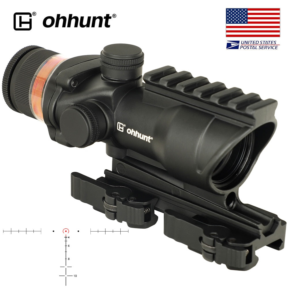 OHHUNT4X32 Rifle Scope Green Fiber Optic Illuminated Reticle With Top Rail Quick Detach Mounts Diopter Adjustment