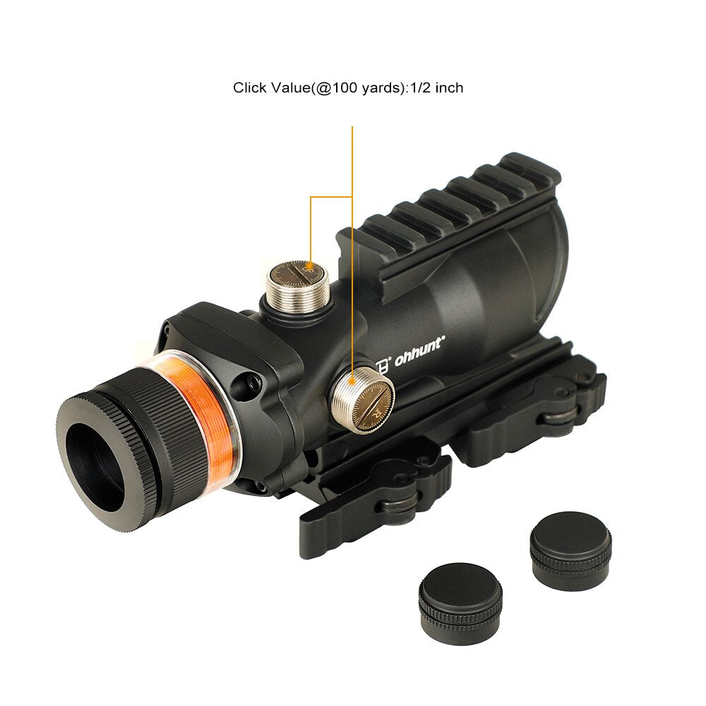 OHHUNT4X32 Rifle Scope Green Fiber Optic Illuminated Reticle With Top Rail Quick Detach Mounts Diopter Adjustment