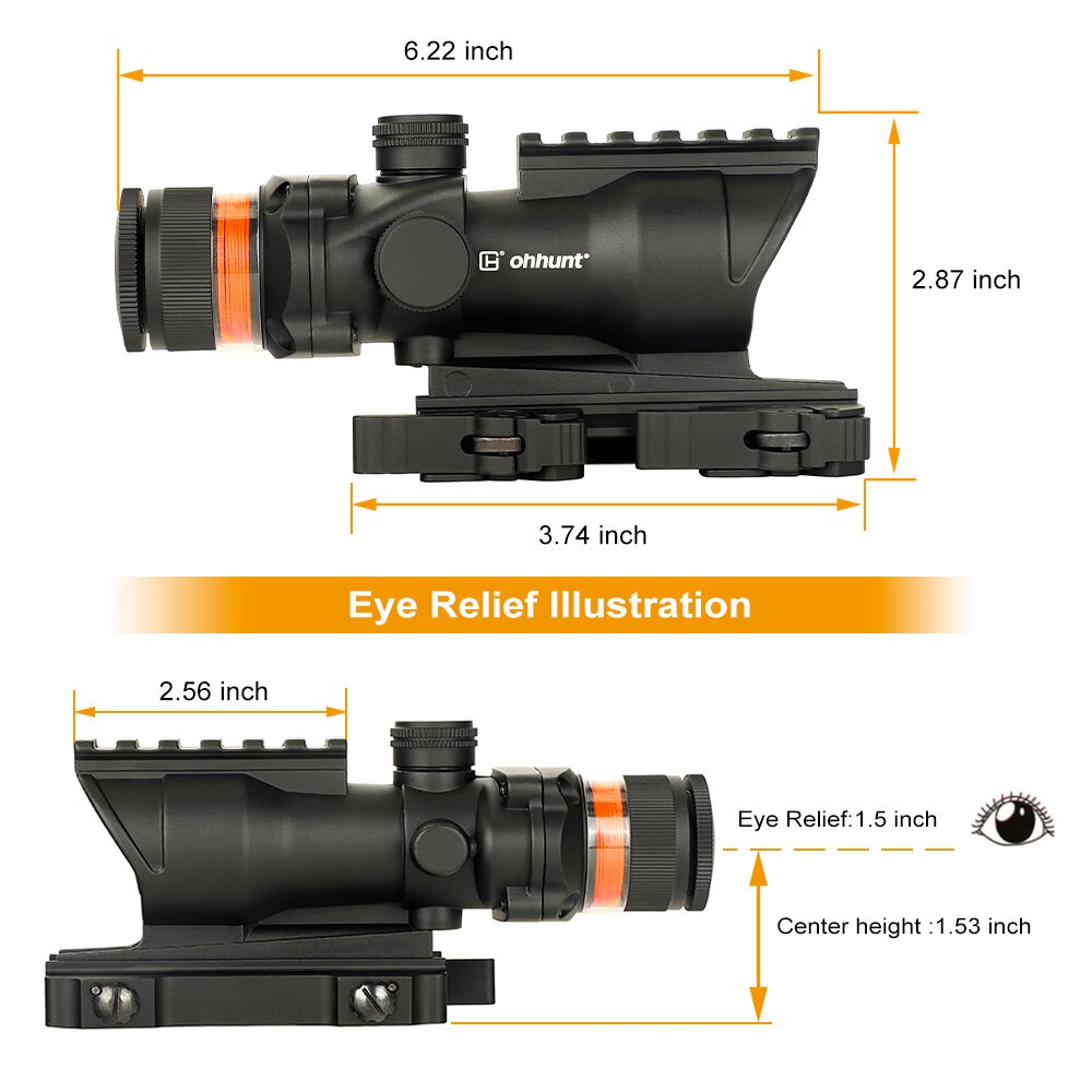 OHHUNT4X32 Rifle Scope Green Fiber Optic Illuminated Reticle With Top Rail Quick Detach Mounts Diopter Adjustment